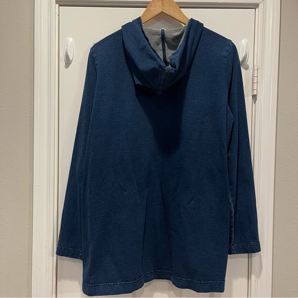 J. Jill Pure Indigo Hooded Cardigan Women’s Large Navy Long Open Stretch Pockets - Picture 2 of 8